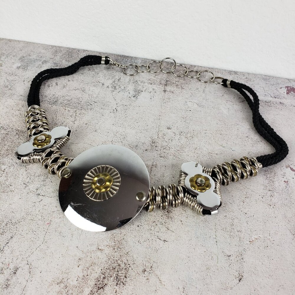 Vintage Chain Belt Korea Large Medallion Buckle Metallic Adjustable 80s 90s y2k